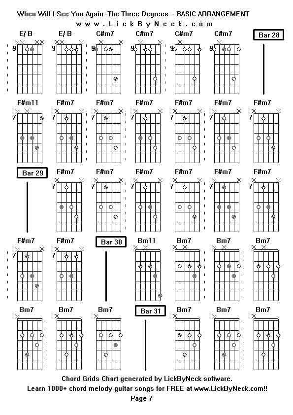 Chord Grids Chart of chord melody fingerstyle guitar song-When Will I See You Again -The Three Degrees  - BASIC ARRANGEMENT,generated by LickByNeck software.